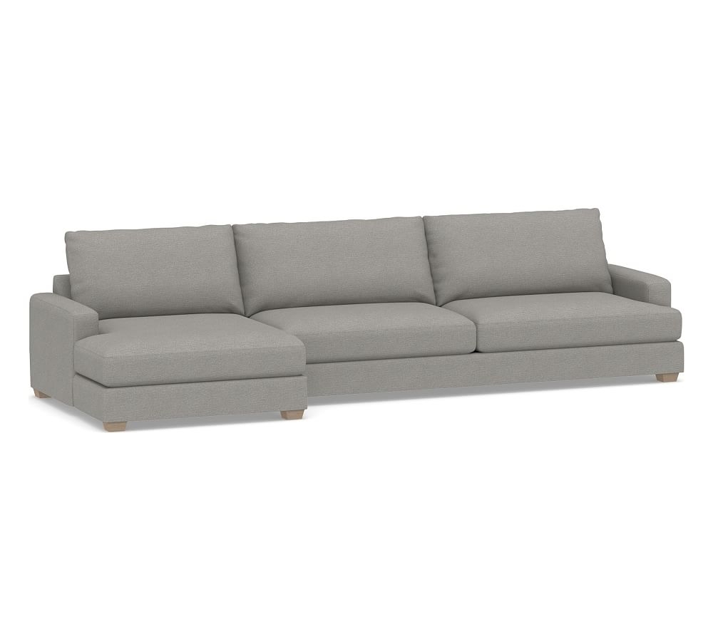 Canyon Square Arm Upholstered Right Arm Sofa with Double Chaise SCT, Down Blend Wrapped Cushions, Performance Heathered Basketweave Platinum - Image 0