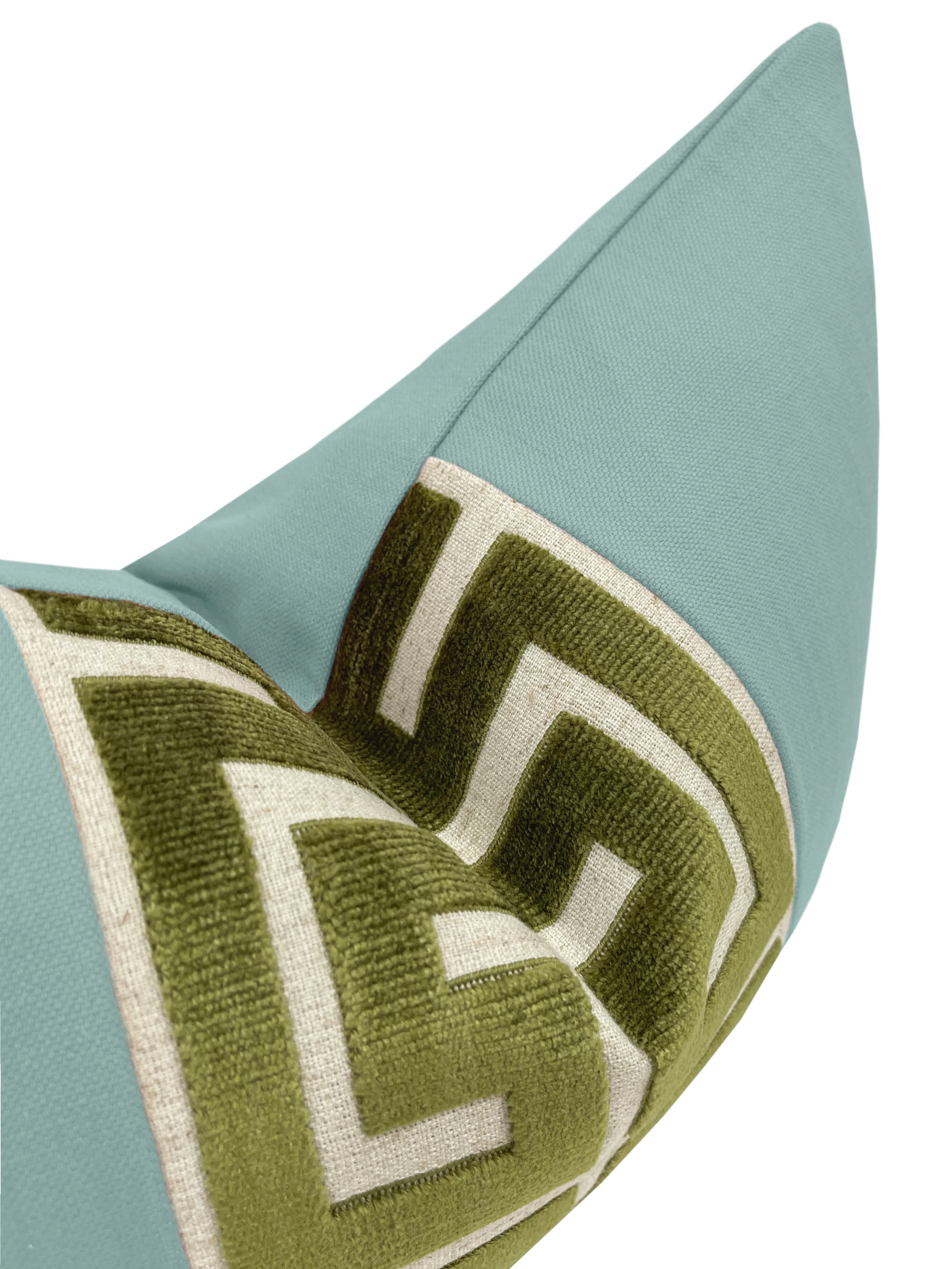 THE LITTLE LUMBAR :: CLASSIC LINEN // SPA BLUE + OLIVE GREEK TRIM - LITTLE LUMBAR 12" X 18" - Image 2