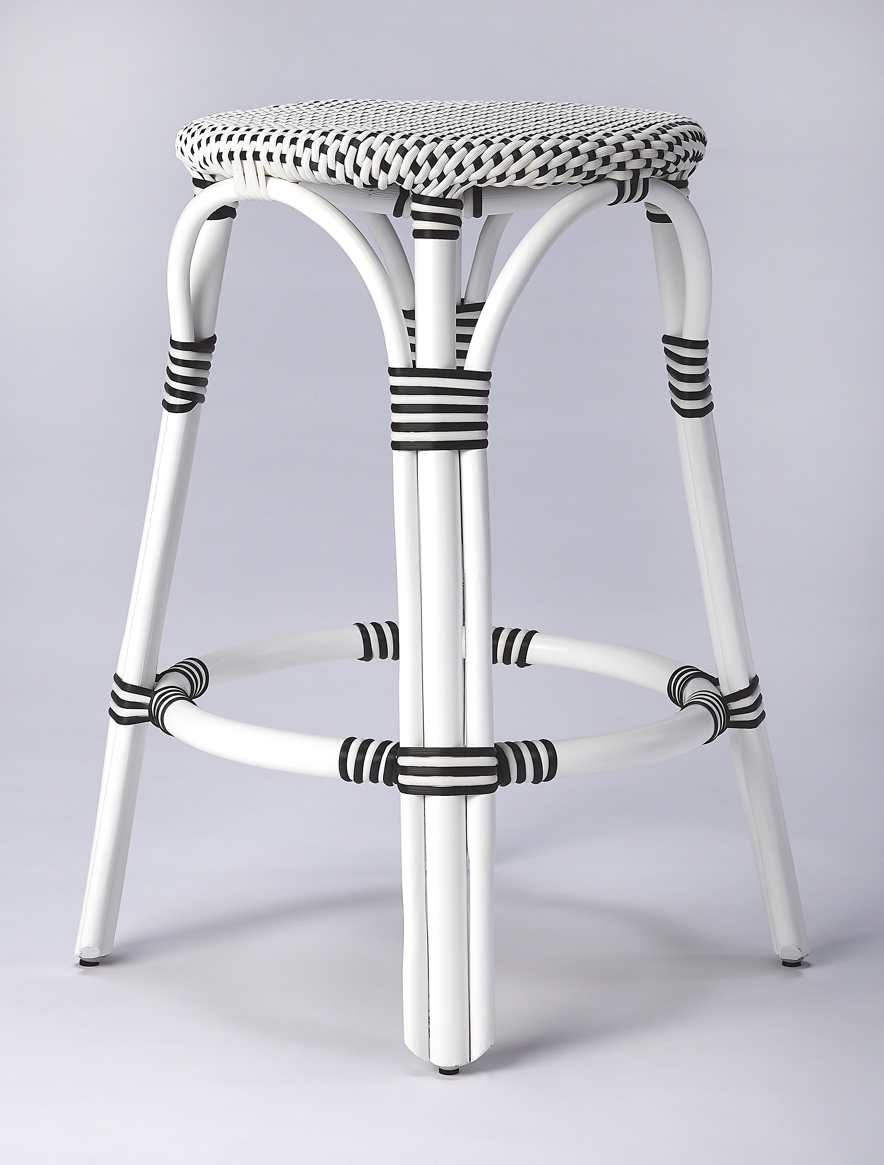 Tobias White/Black Dot / White Rattan Frame Counter Stool - Image 1