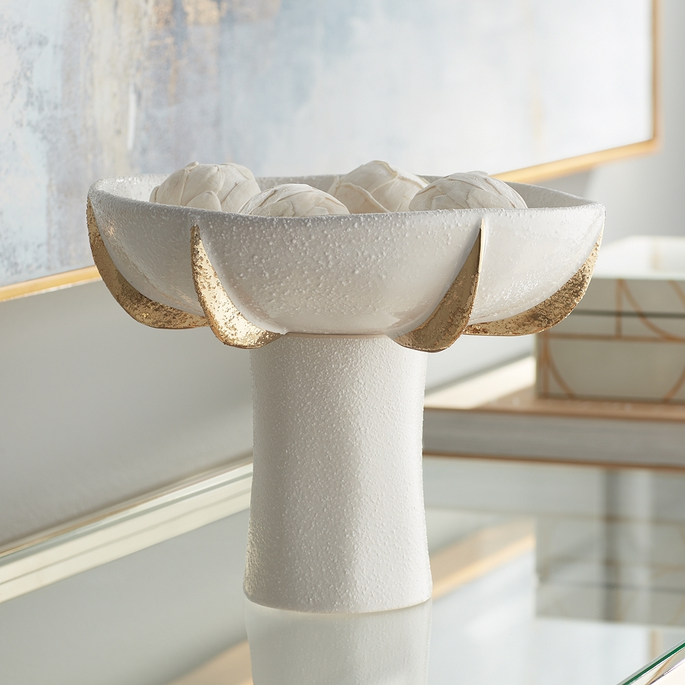 Dahlia Studios Adelaide 9 3/4"  White and Gold Ceramic Pedestal Bowl - Image 0