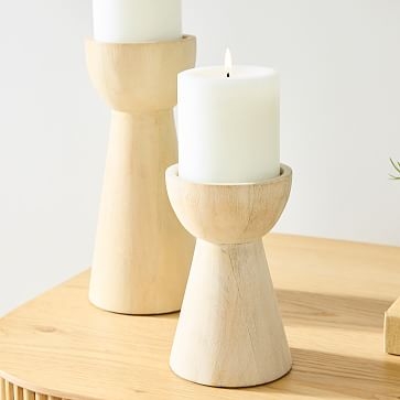 Pure Wood Pillar Candle Holder, Dark Walnut, Small - Image 1