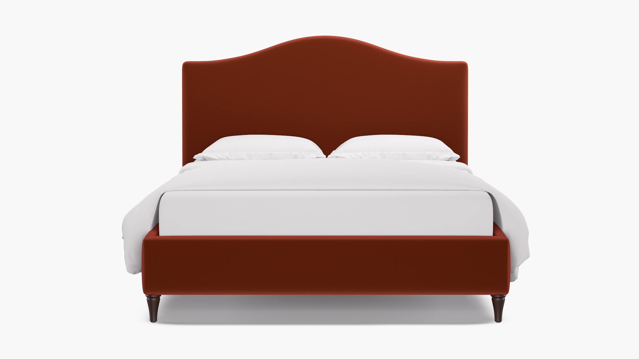 Camelback Bed, Rust Performance Velvet, Espresso Decorative Tapered Leg, King - Image 0