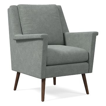 Carlo Mid-Century Chair, Poly, Distressed Velvet, Mineral Gray, Pecan - Image 0