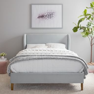 Wren Wingback Upholstered Bed, King, Lustre Velvet Linen - Image 3
