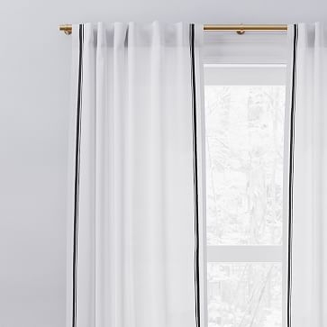 Belgian Flax Linen Embroidered Stripe Curtain, White + Iron Gate, 48"x84" - Image 3