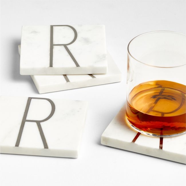 Marble "R" Monogram Coasters, Set of 4 - Image 0