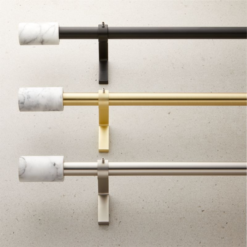 Matte Black with White Marble Finial Curtain Rod Set 88"-120"x.75"Dia. - Image 1