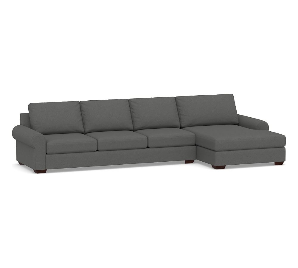 Big Sur Roll Arm Upholstered Left Arm Grand Sofa with Double Chaise Sectional, Down Blend Wrapped Cushions, Park Weave Charcoal - Image 0
