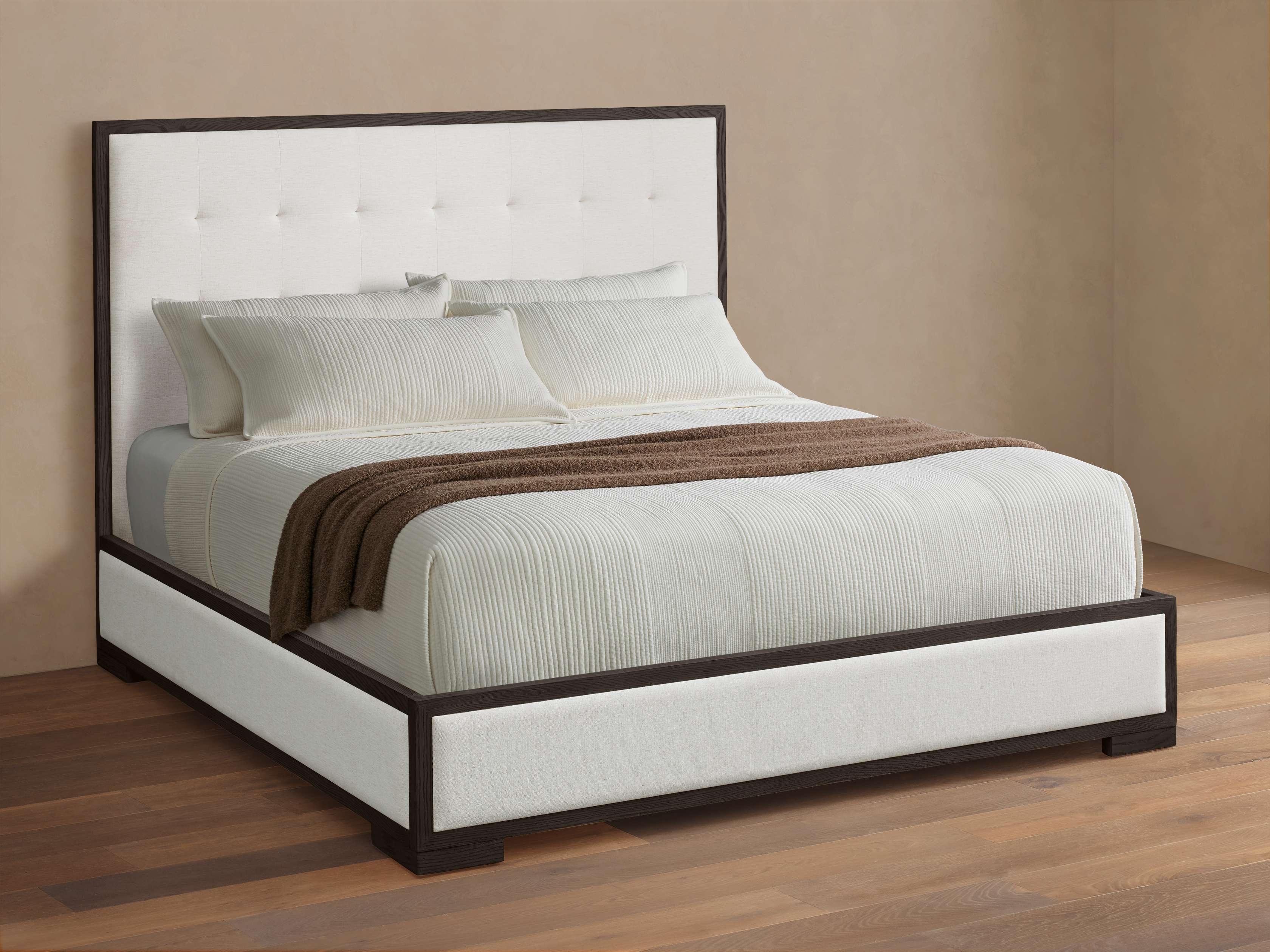 Darien Box-Tufted Panel Bed in Upholstered 60" Cali King None  Nomad Snow/Ebony - Image 0