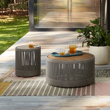 Porto Outdoor 17 in Round Side Table, Driftwood - Image 1