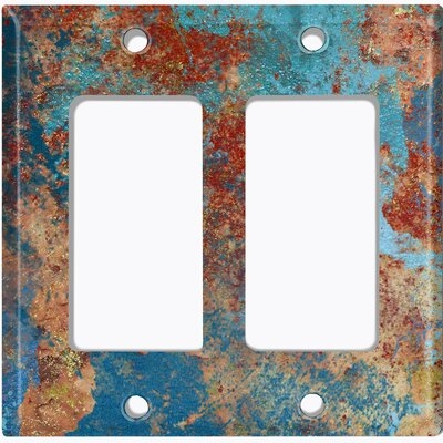 Metal Crosshatch Light Switch Plate Outlet Cover (Metal Patina 5 Print  - Double Rocker) - Image 0