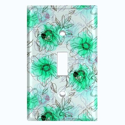 Metal Light Switch Plate Outlet Cover (Watercolor Flowers Green - Single Toggle) - Image 0