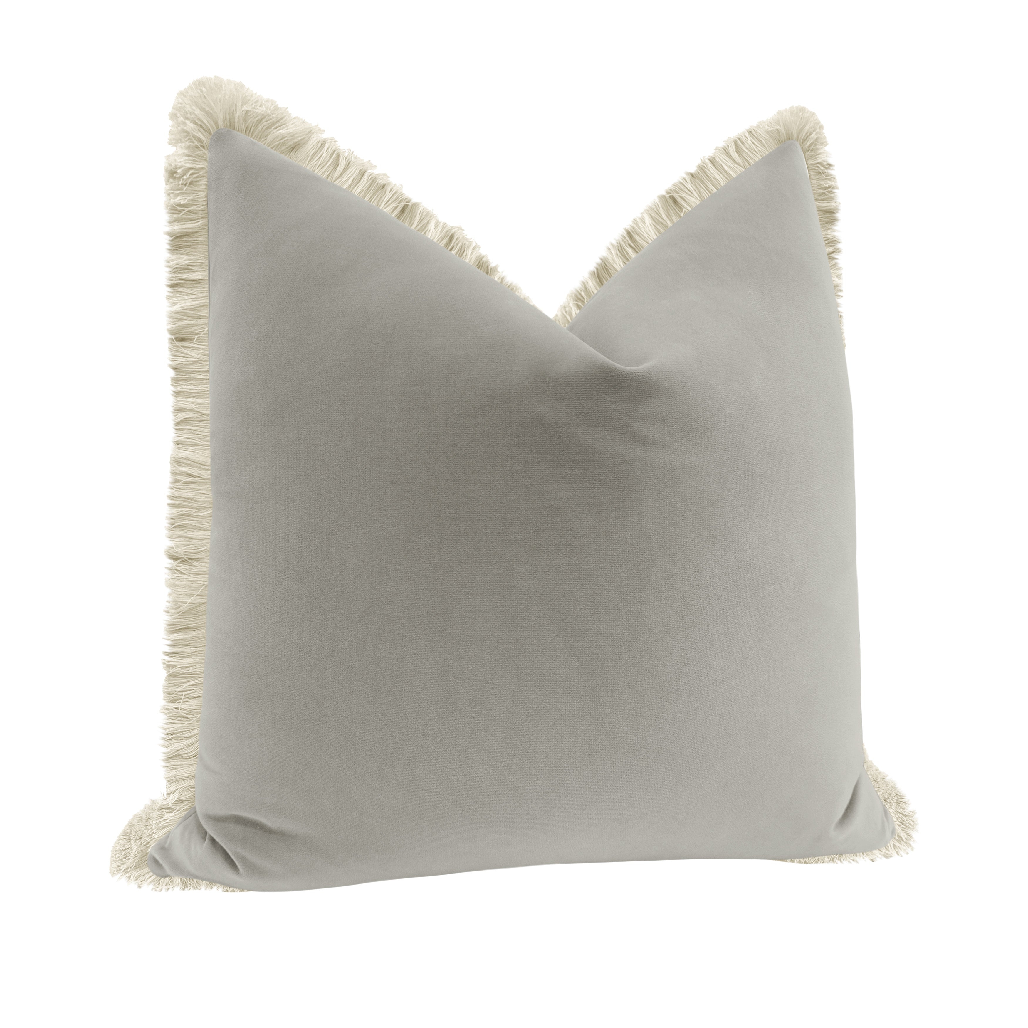 SIGNATURE VELVET // DOVE GREY + FRINGE - 20" X 20" / Bone Fringe - Image 5
