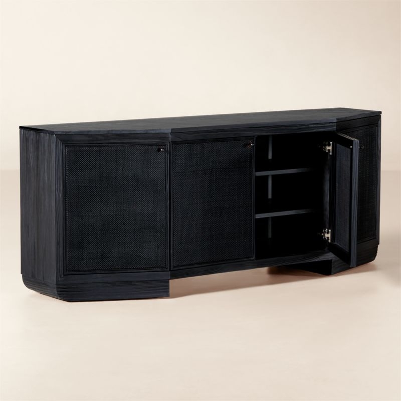 Triad 72" Black Cane and Marble Credenza - Image 1