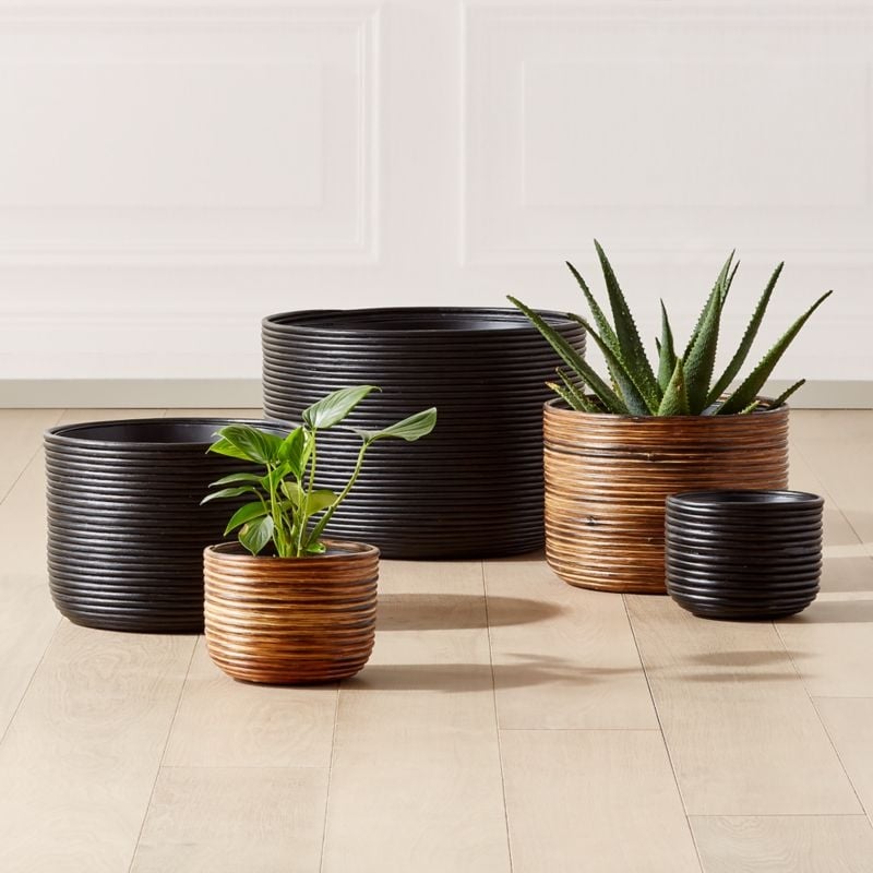Basket Rattan Planter, Medium, Black - Image 1