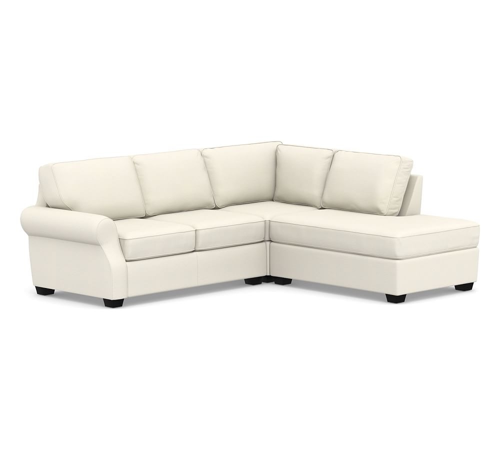 SoMa Fremont Roll Arm Upholstered Left 3-Piece Bumper Sectional, Polyester Wrapped Cushions, Textured Twill Ivory - Image 0
