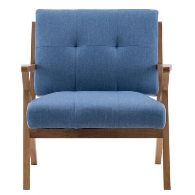 Accent Chair Upholstered Lounge Arm Chair Single Sofa Seat Solid Wood Frame Leisure Reading Chair In Denim Blue - Image 0