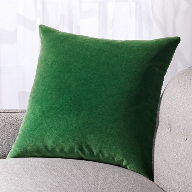 Pernell Velvet Green Pillow with Feather-Down Insert 23" - Image 0