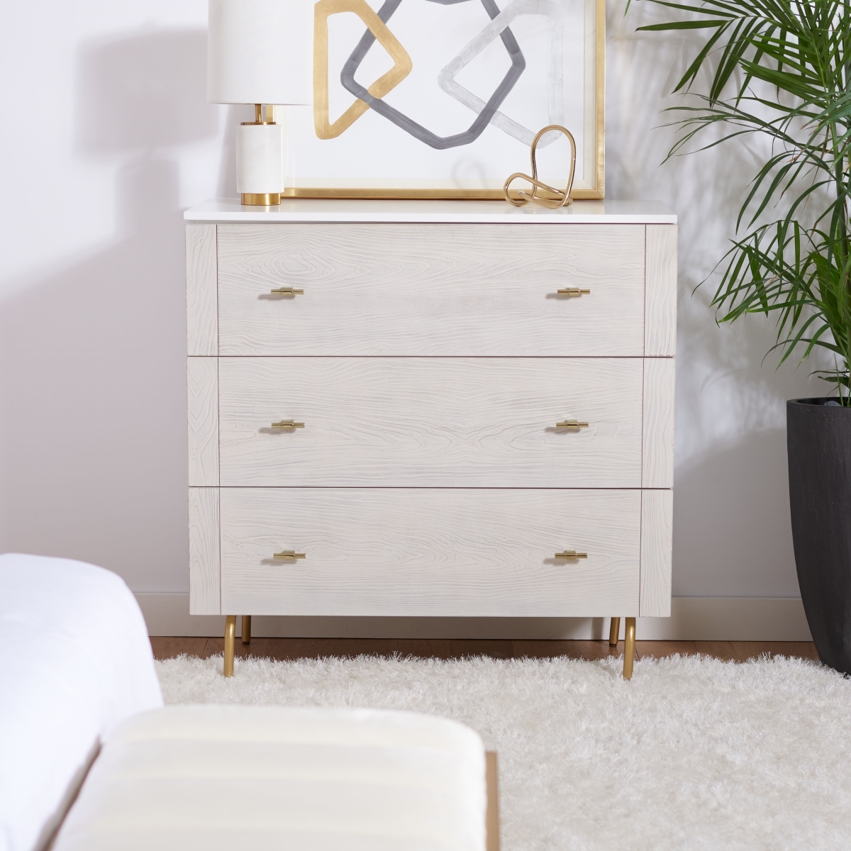 Genevieve 3 Drawer Dresser - White / White Washed - Safavieh - Image 1