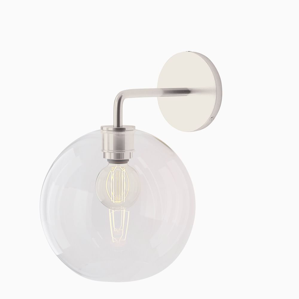 Sculptural Sconce, Globe Small, Clear, Brushed Nickel, 8.5" - Image 0