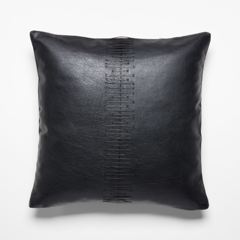 Tack Black Leather Throw Pillow with Down-Alternative Insert 18" - Image 3