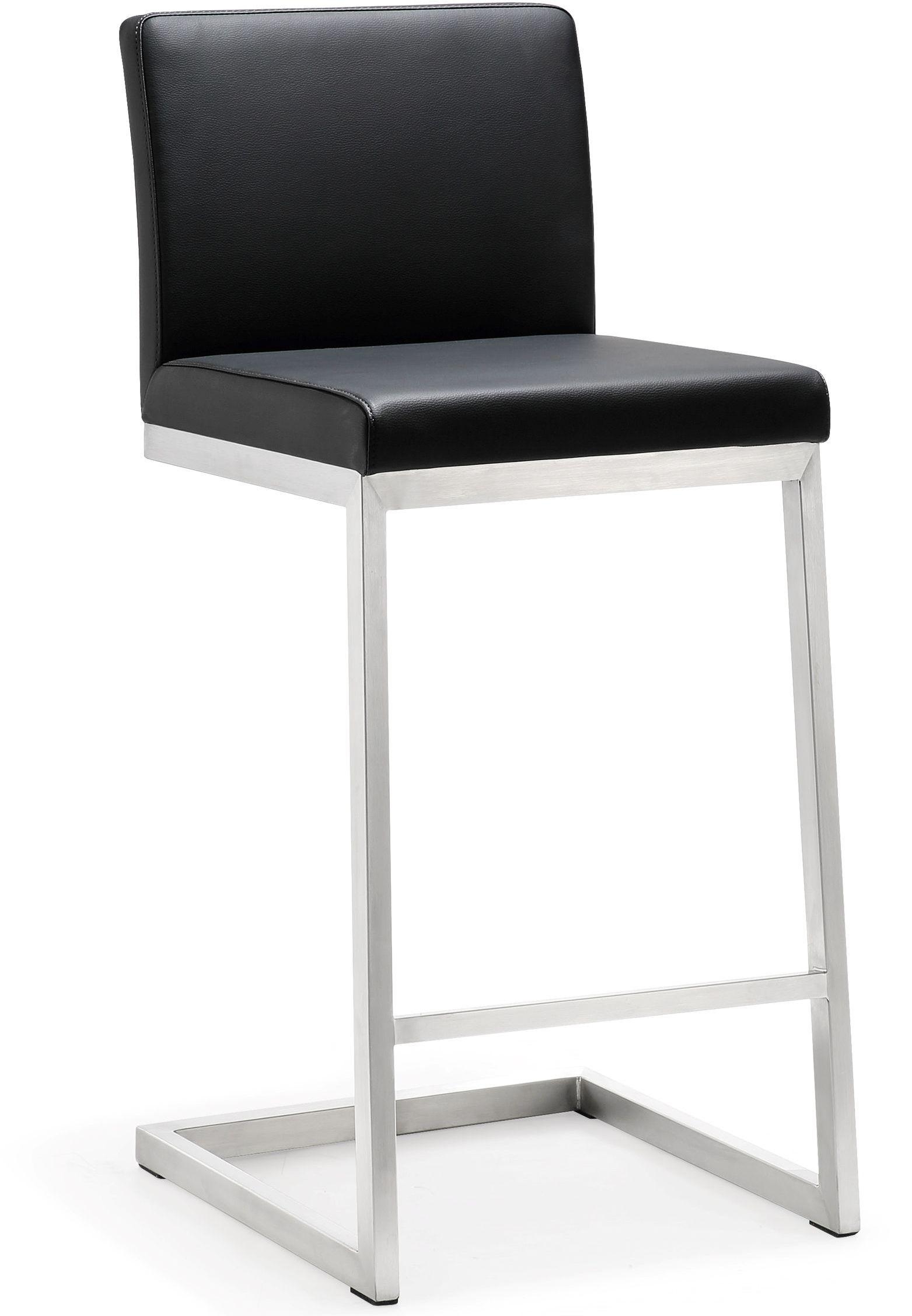 Parma Black Performance Vegan Leather and Stainless Steel Counter Stool - Set of 2 - Image 1