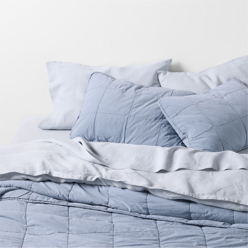 Sunwashed Organic Cotton Smoke Blue Standard Quilted Bed Pillow Sham - Image 3