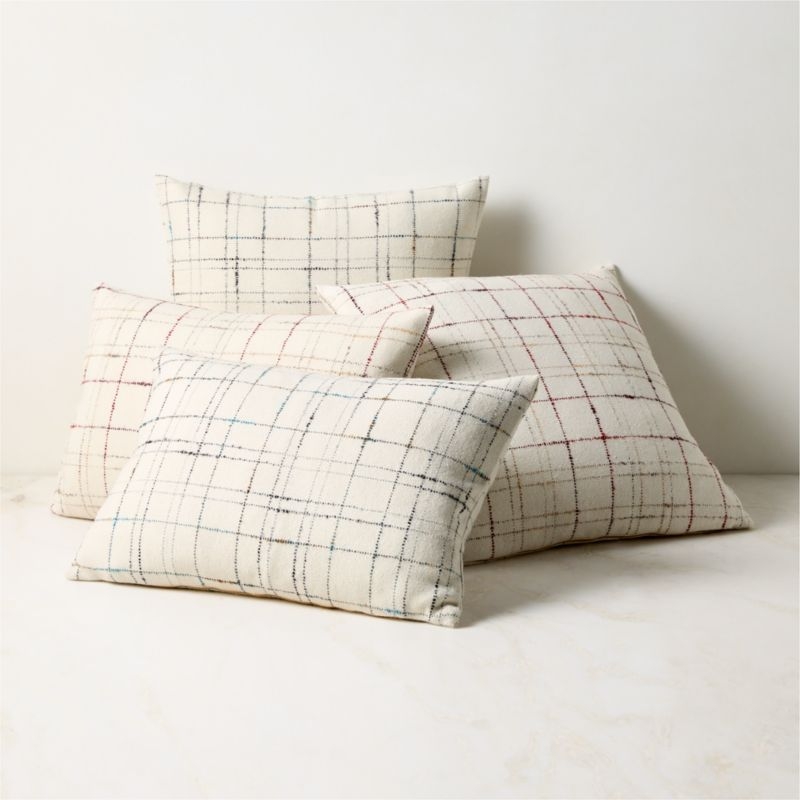 Corsa Off-White and Red Plaid Italian Wool Throw Pillow Cover 22"x15" - Image 1