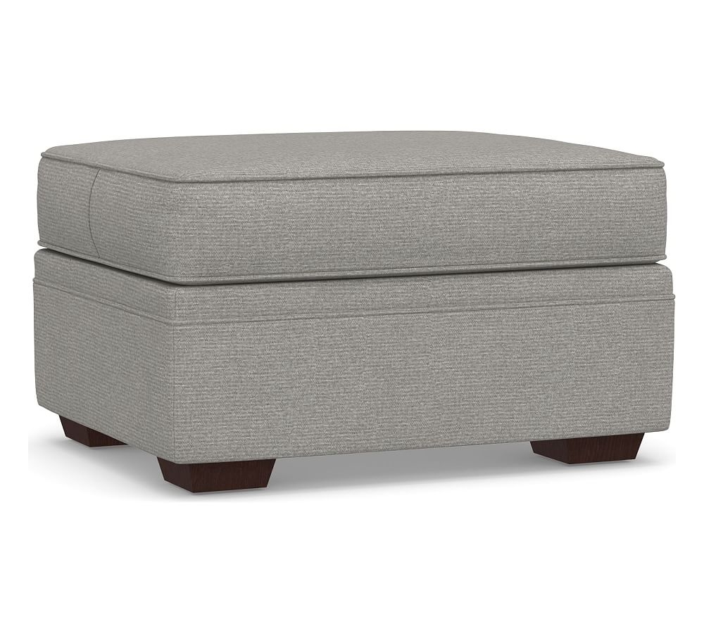 Pearce Upholstered Ottoman, Polyester Wrapped Cushions, Performance Heathered Basketweave Platinum - Image 0
