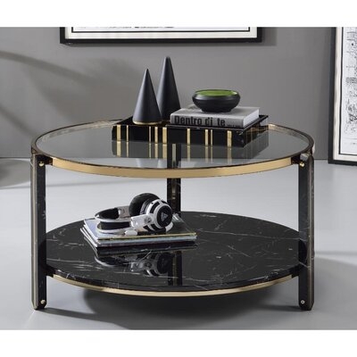 Coffee Table, Clear Glass, Faux Black Marble & Champagne Finish - Image 0