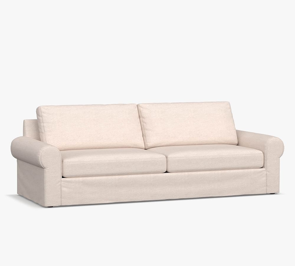 Big Sur Roll Arm Upholstered Grand Sofa 2-Seater, Down Blend Wrapped Cushions, Performance Brushed Basketweave Ivory - Image 0