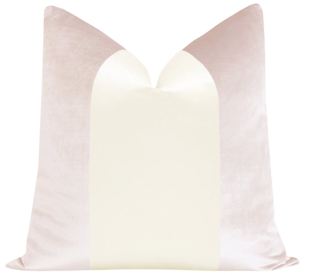 PANEL COLORBLOCK :: FAUX SILK VELVET // BALLET + ALABASTER SILK - 24" X 24" - Image 0