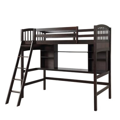 Twin Size Loft Bed With Storage Shelves, Desk And Ladder - Image 0