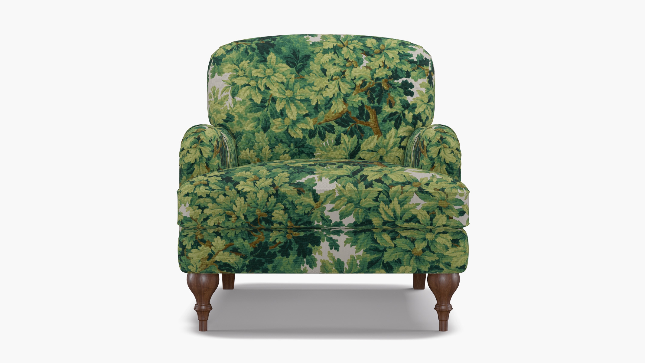 English Roll Arm Chair, Verdure Bois De Chene, Walnut Turned Wood Leg - Image 0