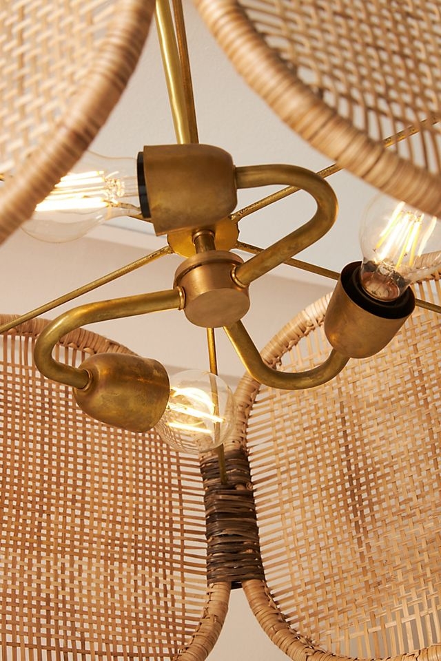 Bamboo Caned Chandelier, Beige - Image 1