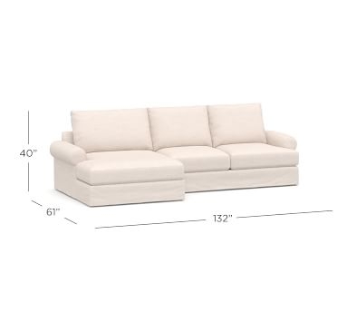 Canyon Roll Arm Slipcovered Left Arm Sofa with Double Chaise Sectional, Down Blend Wrapped Cushions, Performance Heathered Basketweave Dove - Image 5