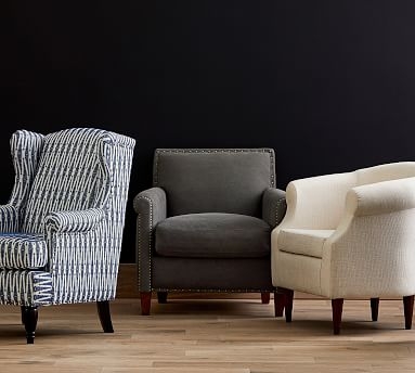SoMa Roscoe Upholstered Armchair, Polyester Wrapped Cushions, Brushed Crossweave Navy - Image 5