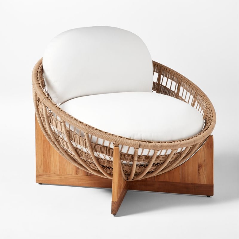 Masha Rattan and Teak Outdoor Lounge Chair with White Sunbrella® Cushions - Image 2