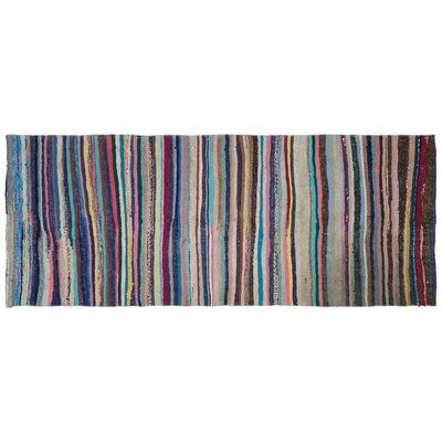 One-of-a-Kind Northshire Hand-Knotted Before 1900 Hemp Blue/Brown/Red 3'10" x 9'7" Area Rug - Image 0
