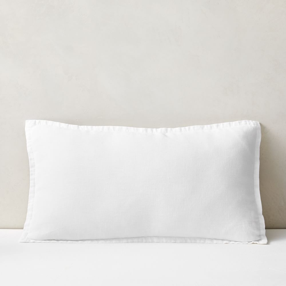 European Flax Linen Pillow Cover, 12"x21", White - Image 0