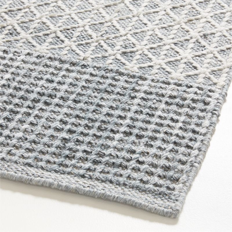 Chamonix Performance Wool-Blend Handwoven White Teal Area Rug 9'x12' - Image 2