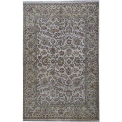 One-of-a-Kind Modn Mughal Weavings Hand-Knotted Ivory / Green 6' x 9'3" Rectangle Wool Area Rug - Image 0