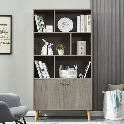 Bookcase, Storage Bookshelf With Doors,Oak - Image 0