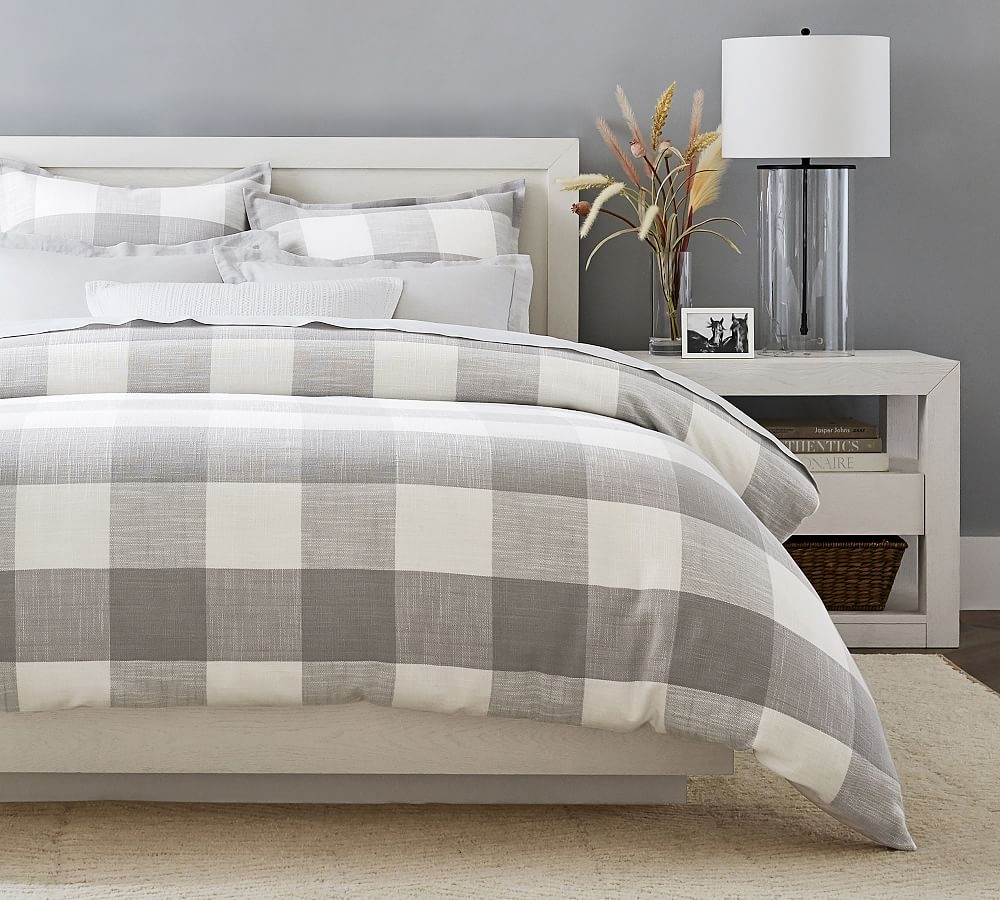 Ivory/Smoke Bryce Buffalo Check Cotton Duvet Cover, Full/Queen - Image 0