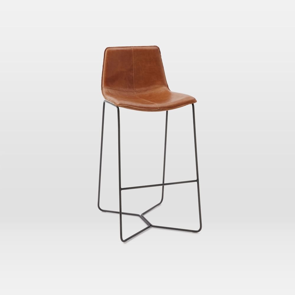 Slope Bar Stool, Saddle Leather, Nut, Powder Coated Iron - Image 0