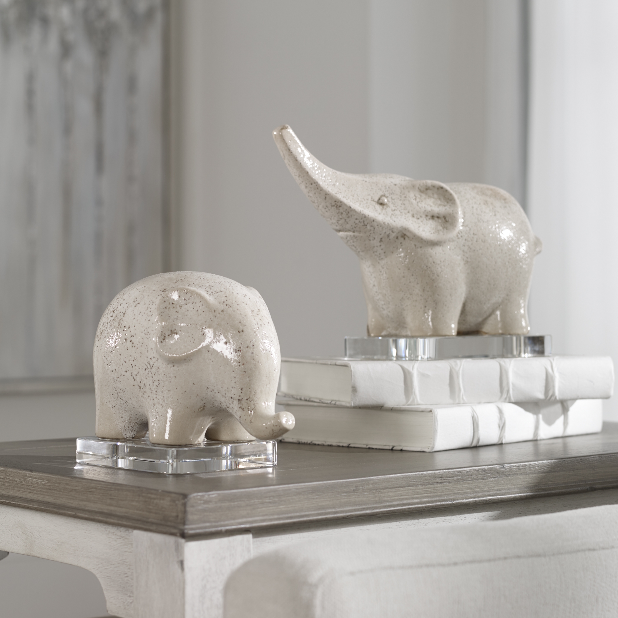 Kyan Ceramic Elephant Sculptures, S/2 - Image 0