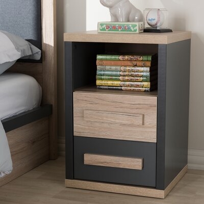Hearther Modern And Contemporary Dark Grey And Light Brown Two-Tone 2-Drawer Nightstand - Image 0