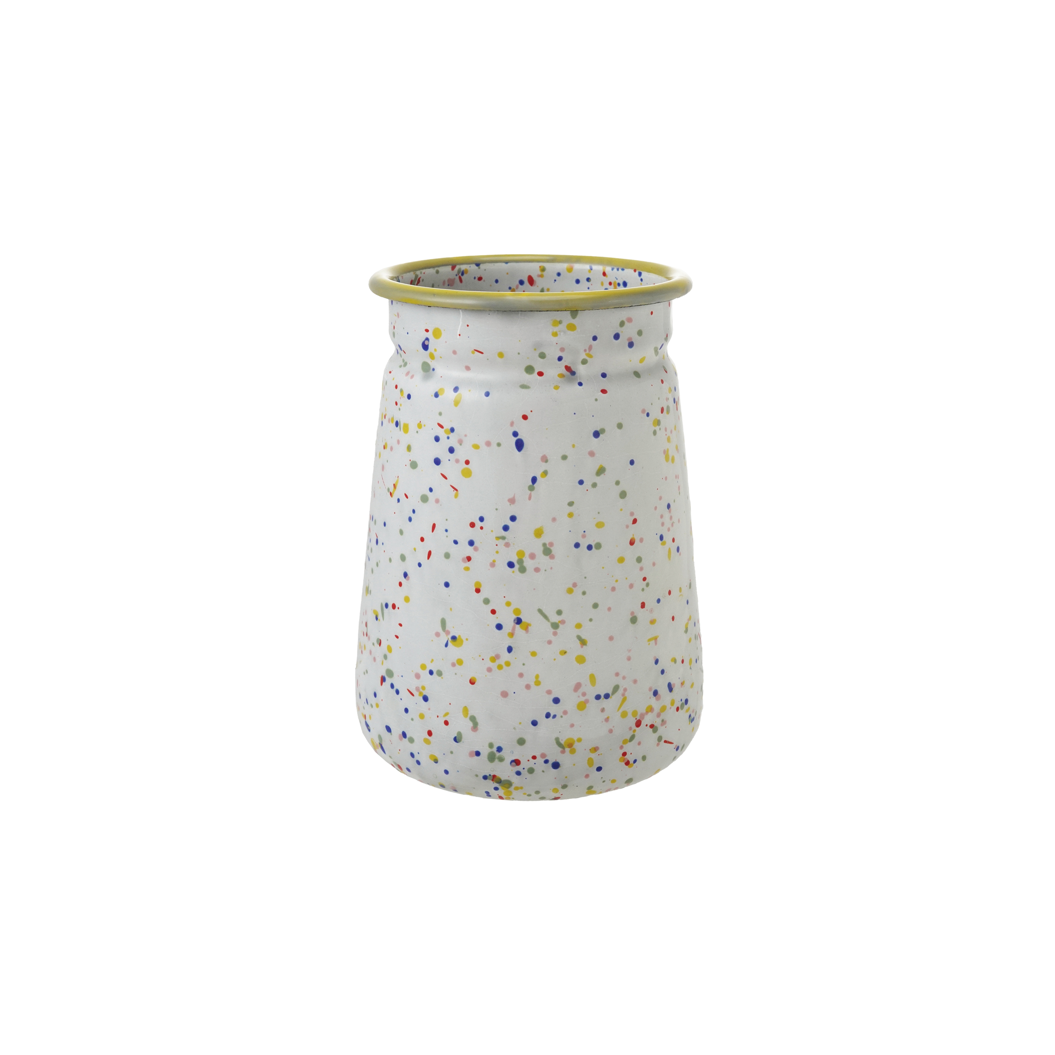 Speckled Enameled Crock with Yellow Rim, Multicolor - Image 0