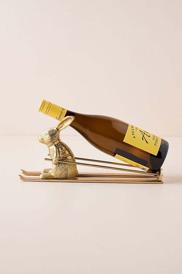 Skiing Hare Wine Holder By Anthropologie in Brown - Image 0