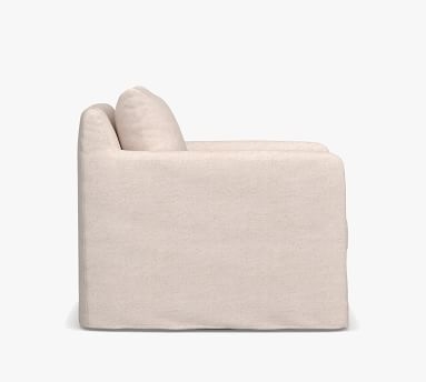 Bennett Slipcovered Swivel Armchair, Polyester Wrapped Cushions, Heathered Twill Stone - Image 2